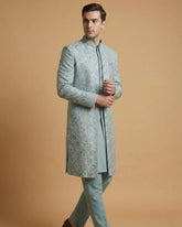 Sea Green Jaquard Embroidery Indo Western
