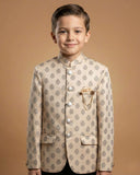Kid's Jodhpuri Suit Fawn – Jacquard Self Print Straight Suit & Pant