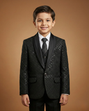 Kid's Suit Black – Machine Embroidery Plain Tuxedo Blazer, Waistcoat, Shirt, Tie & Pant