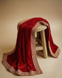 Reddish Maroon Velvet Dupatta with Zari Border
