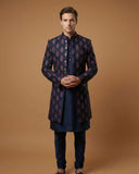 Navy Blue Front Open Embroidery Indo Western