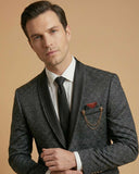Men's Suit Black – Imported Jacquard Self Print Tuxedo Blazer, Waistcoat, Shirt, Tie & Pant
