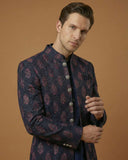 Navy Blue Front Open Embroidery Indo Western