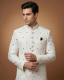 Luxury Cream Sherwani with Stone Touch-Up Work