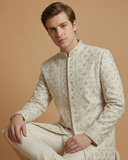 Royal Cream Sherwani with Stone Touch-Up 3 Layer Design