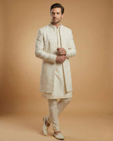 Cream Front Open Embroidery Indo Western