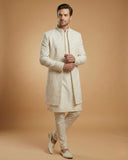 Cream Front Open Embroidery Indo Western