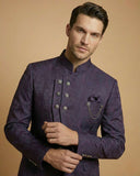 Purple Imported Jacquard Self-Print Jodhpuri Suit