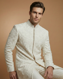 Premium Cream Maroon Sherwani with Collar Button Work