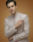 Semi Indo Lavender – Jacquard Plain Front Open Indo, Kurta & Pant