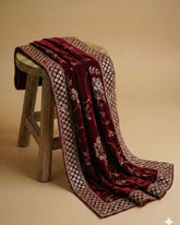 Maroon Velvet Dupatta with Heavy Zari Border & Embroidery