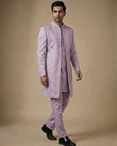 Lavender Self Print Jaquard Indo Western
