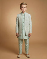 Kid's Indo Western Pista – Machine Embroidery Front Open Indo Jacket & Pant