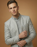 Semi Indo Silver Grey – Jacquard Plain Front Open Indo, Kurta & Pant