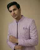 Lavender Self Print Jaquard Indo Western