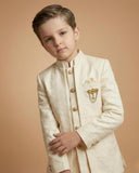 Kid's Indo Western Fawn – Velvet Embroidery Front Open Indo Jacket & Pant