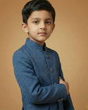 Kid's Jodhpuri Suit Teal Blue – Japanese Self Print Straight Suit & Pant