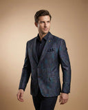 Royal Blue Printed Jacquard Wedding Blazer
