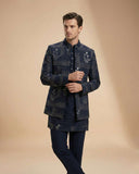 Black Jacquard Plain Jodhpuri Suit