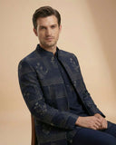 Black Jacquard Plain Jodhpuri Suit