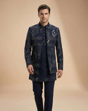 Black Jacquard Plain Jodhpuri Suit