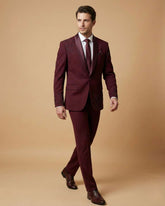 Men's Suit Maroon – Japanese Hand Work Tuxedo Blazer, Waistcoat, Shirt, Tie & Pant