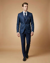 Men's Suit Navy Blue – Imported Jacquard Plain Tuxedo Blazer, Waistcoat, Shirt, Tie & Pant