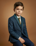 Kid's Suit Teal Blue – Imported T.R Plain Tuxedo Blazer, Waistcoat, Shirt, Tie & Pant