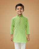 Kid's Kurta Parrot Green – Jacquard Mala Patti Straight Kurta & Pajama