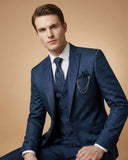 Men's Suit Navy Blue – Imported Jacquard Plain Tuxedo Blazer, Waistcoat, Shirt, Tie & Pant