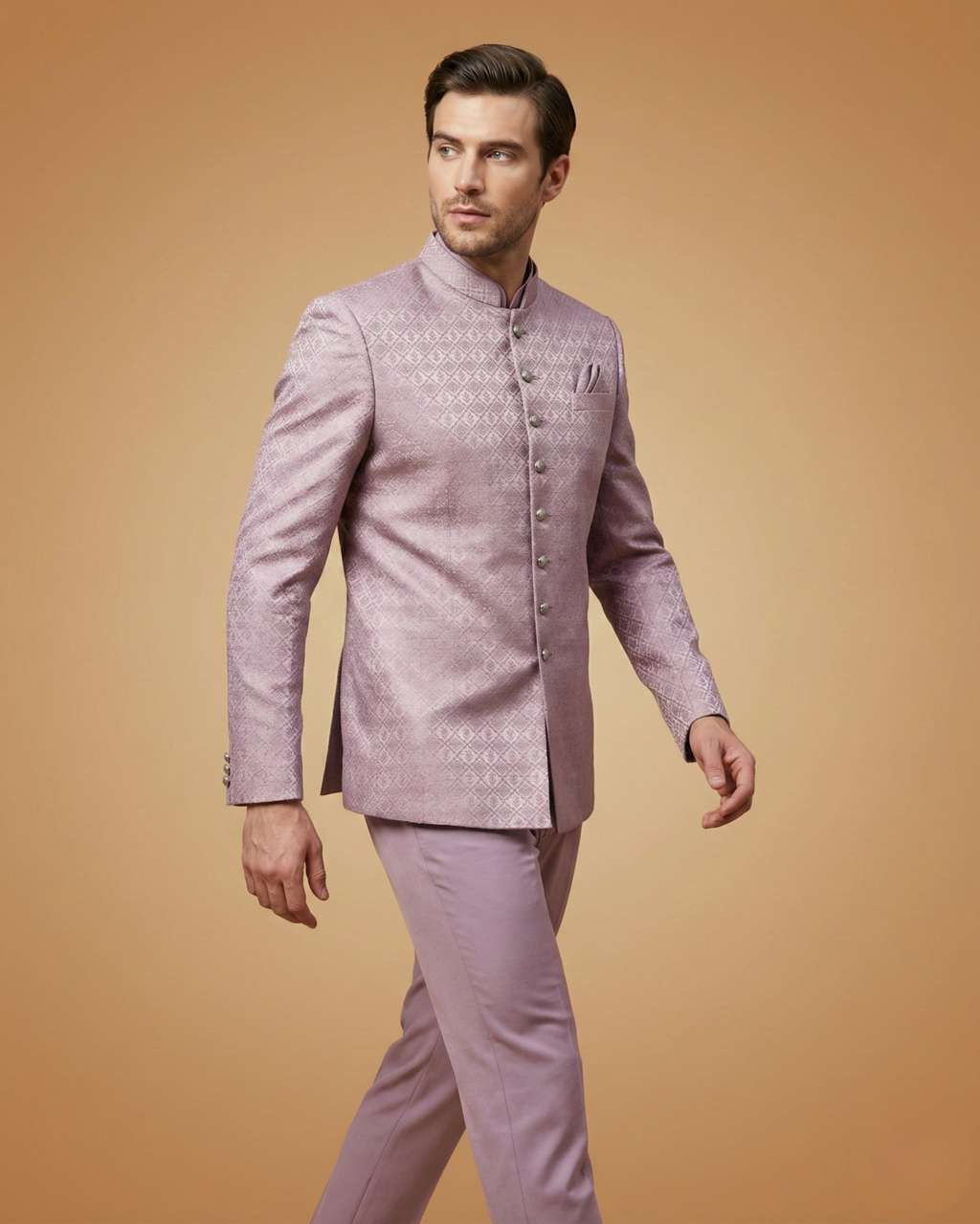 Lavender Jacquard Self-Print Wedding Suit