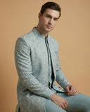 Sea Green Jaquard Embroidery Indo Western