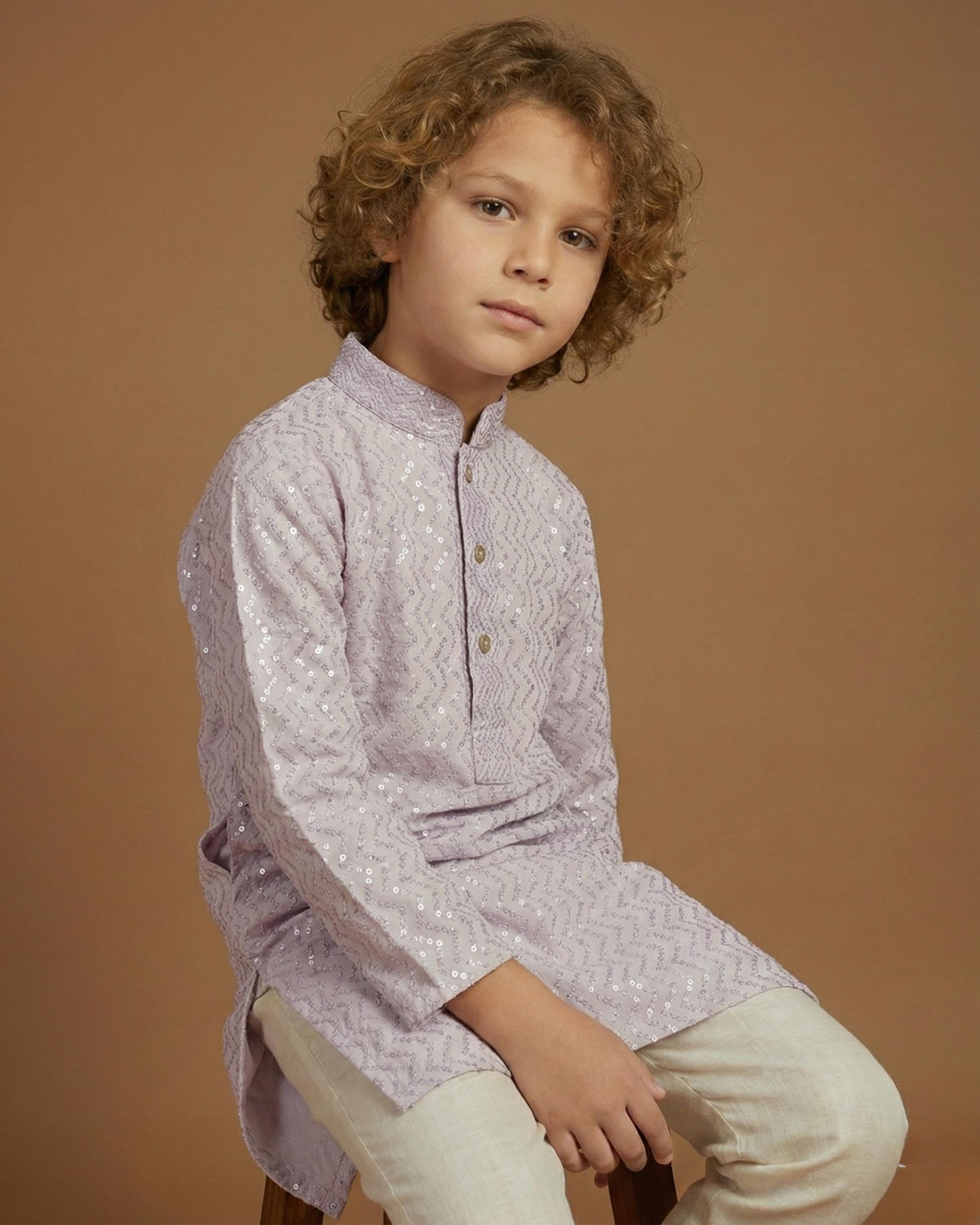 Kid's Kurta Onion – Jacquard Mala Patti Straight Kurta & Pajama