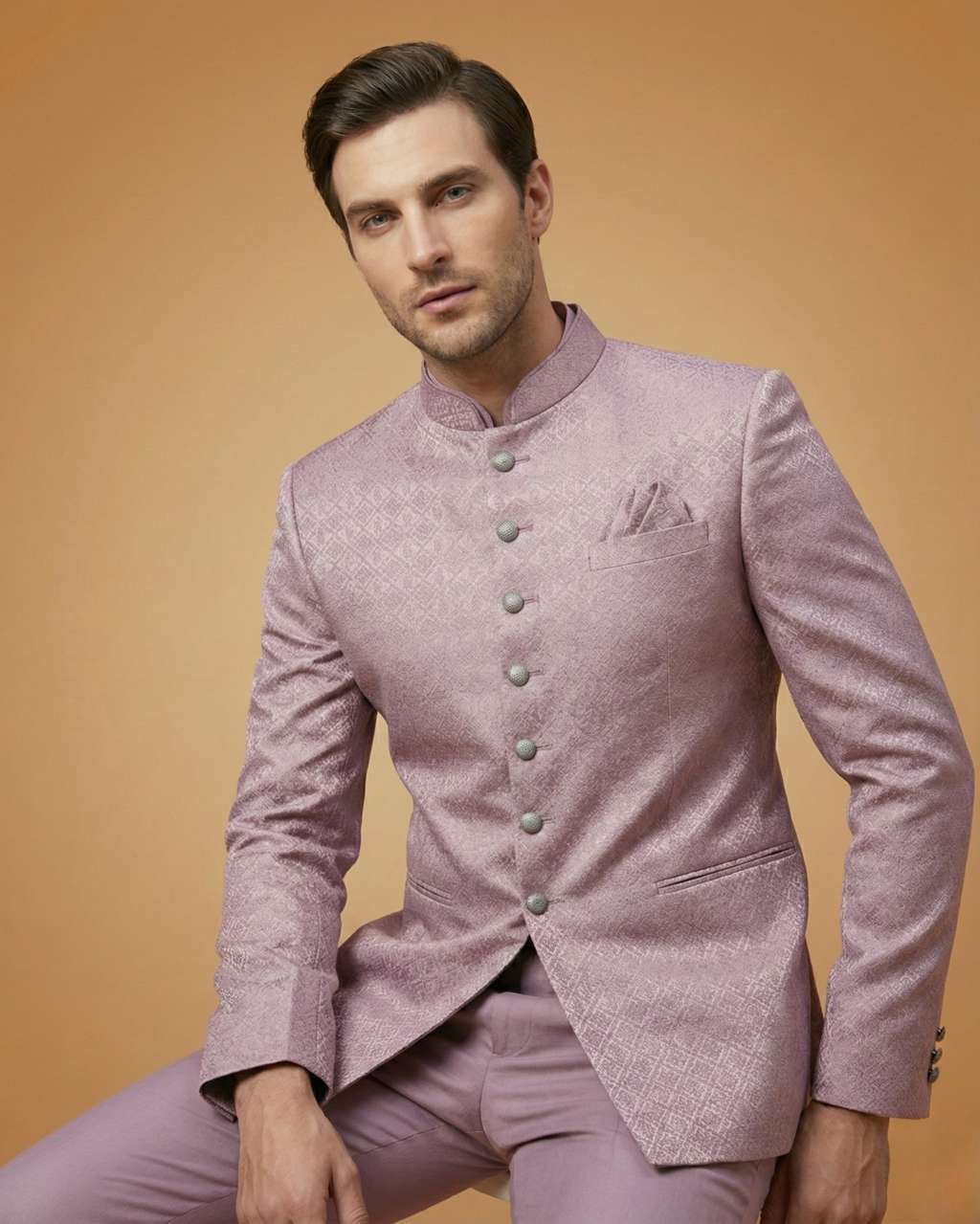 Lavender Jacquard Self-Print Wedding Suit