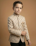 Kid's Jodhpuri Suit Fawn – Jacquard Self Print Straight Suit & Pant
