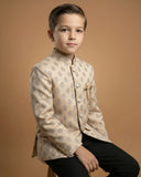 Kid's Jodhpuri Suit Fawn – Jacquard Self Print Straight Suit & Pant