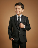 Kid's Suit Black – Machine Embroidery Plain Tuxedo Blazer, Waistcoat, Shirt, Tie & Pant