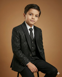 Kid's Suit Black – Machine Embroidery Plain Tuxedo Blazer, Waistcoat, Shirt, Tie & Pant