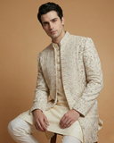 Graceful Cream Sherwani with Stone Touch-Up Front Open Style