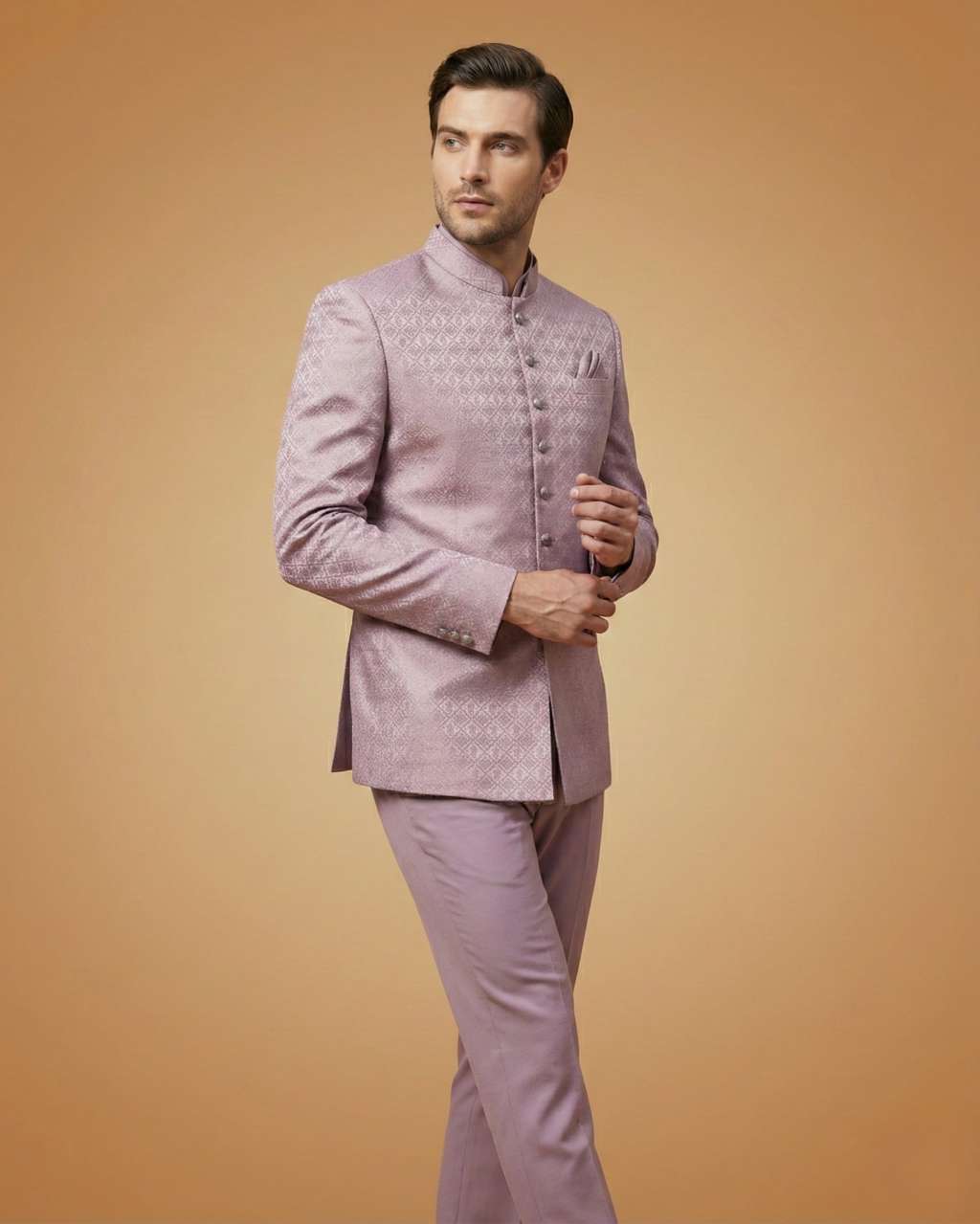 Lavender Jacquard Self-Print Wedding Suit
