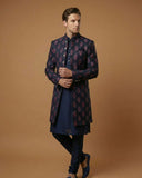 Navy Blue Front Open Embroidery Indo Western