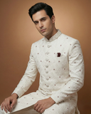 Luxury Cream Sherwani with Stone Touch-Up Work