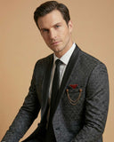 Men's Suit Black – Imported Jacquard Self Print Tuxedo Blazer, Waistcoat, Shirt, Tie & Pant