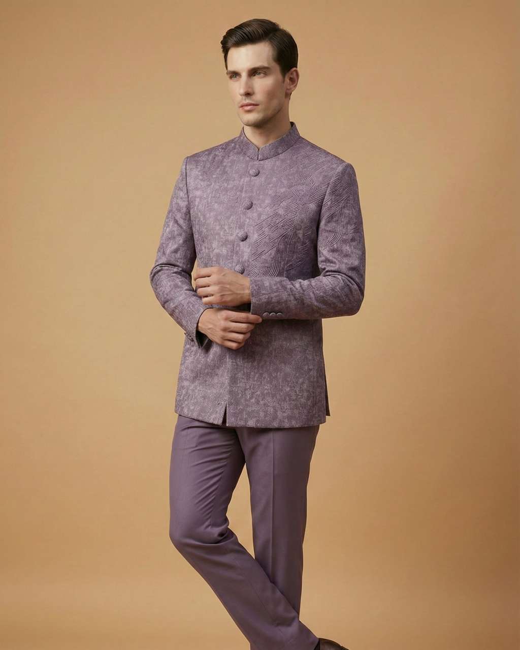 Dusty Lavender Imported Jacquard Jodhpuri Suit