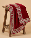 Reddish Maroon Velvet Dupatta with Zari Border