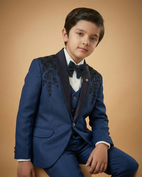 Kid's Suit Royal Blue – Japanese Shoulder Work Tuxedo Blazer, Waistcoat, Shirt, Bow Tie & Pant