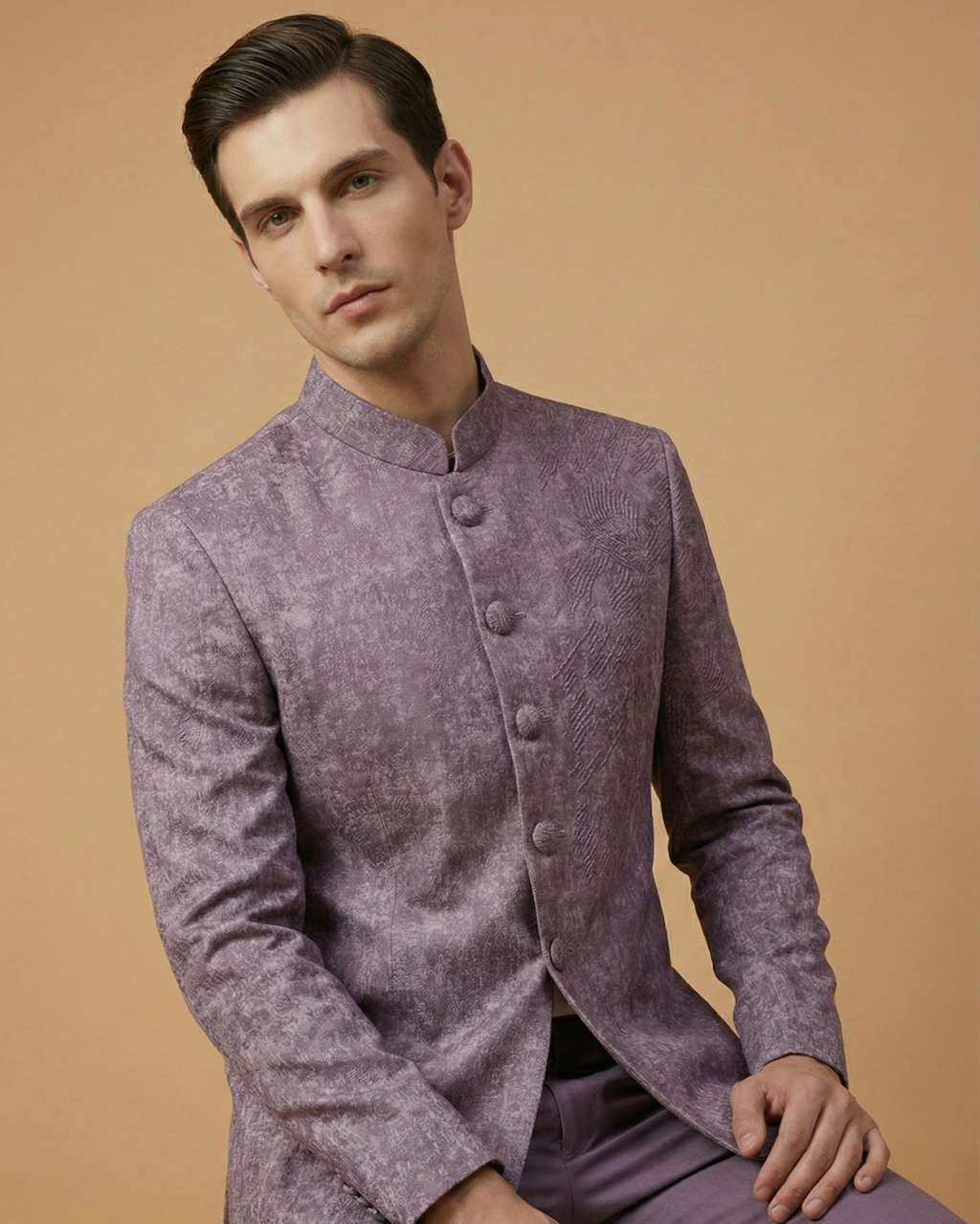 Dusty Lavender Imported Jacquard Jodhpuri Suit