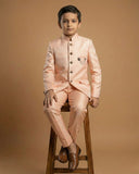 Kid's Jodhpuri Suit Peach – Jacquard Plain Straight Suit & Pant