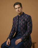 Navy Blue Front Open Embroidery Indo Western