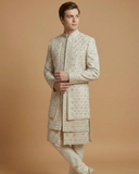 Royal Cream Sherwani with Stone Touch-Up 3 Layer Design